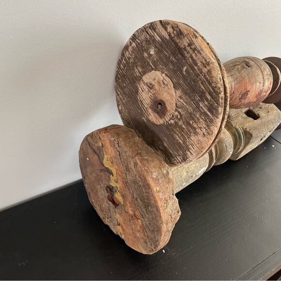 Antique Primitive Pillar Candle Holders Wood Metal 18th Century Rustic Farmhouse - Picture 8 of 9